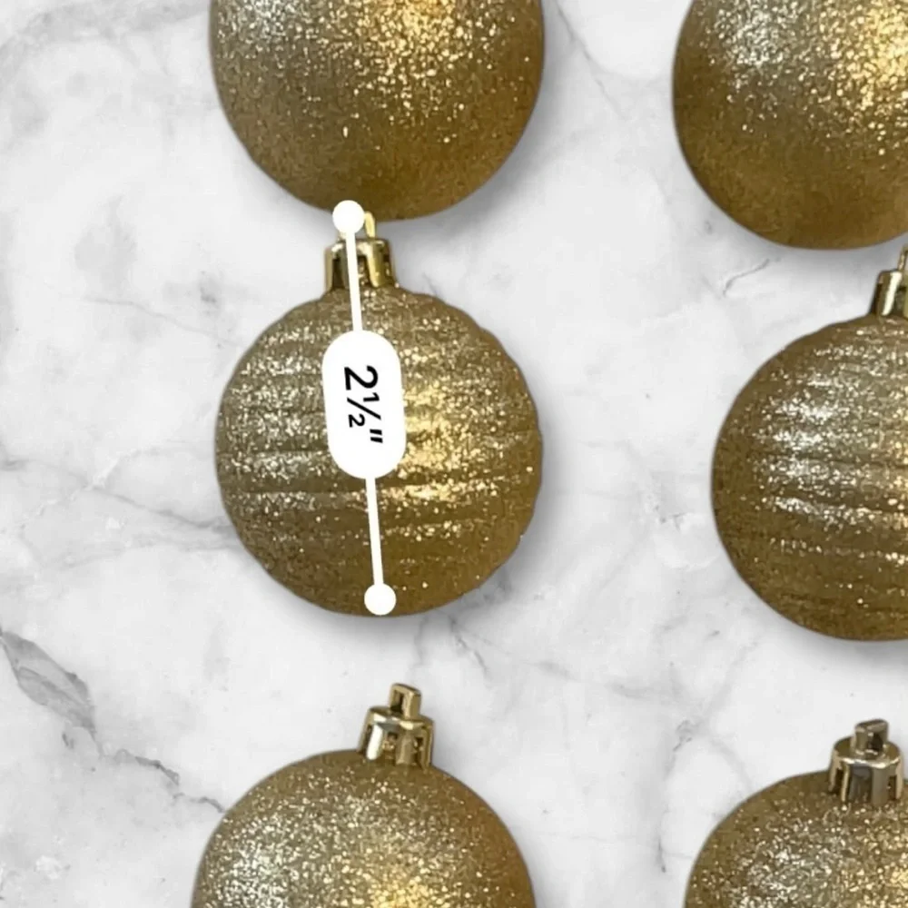 Gold Glitter coated glass Holiday Christmas Ornaments 2 x 2.5 inch